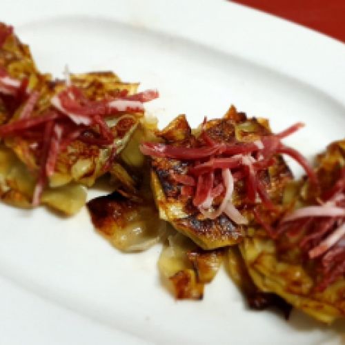 Patatas con virutas de jamón